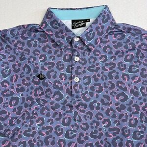 Sunday Swagger Polo Shirt Mens Medium Purple Leopard Golf Performance Stretch
